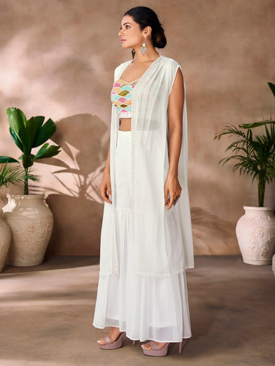 Captivating White Hand Work Organza Party Wear Co-Ord Set